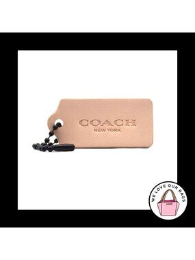 1.75" COACH NEW YORK Light Pink Leather Black Fob Bag Charm Keychain Hang Tag